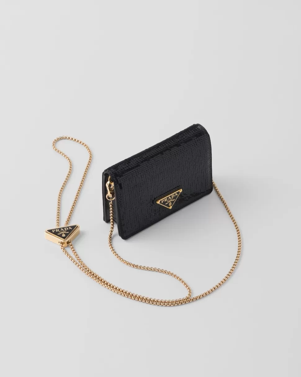 Prada Tarjetero Con Bandolera De Lentejuelas^Mujer CARTERAS Y TARJETEROS