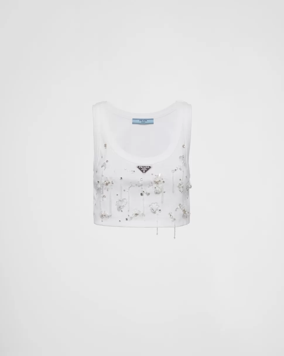 Prada Top Bordado De Punto Acanalado^Mujer CAMISETAS Y SUDADERAS