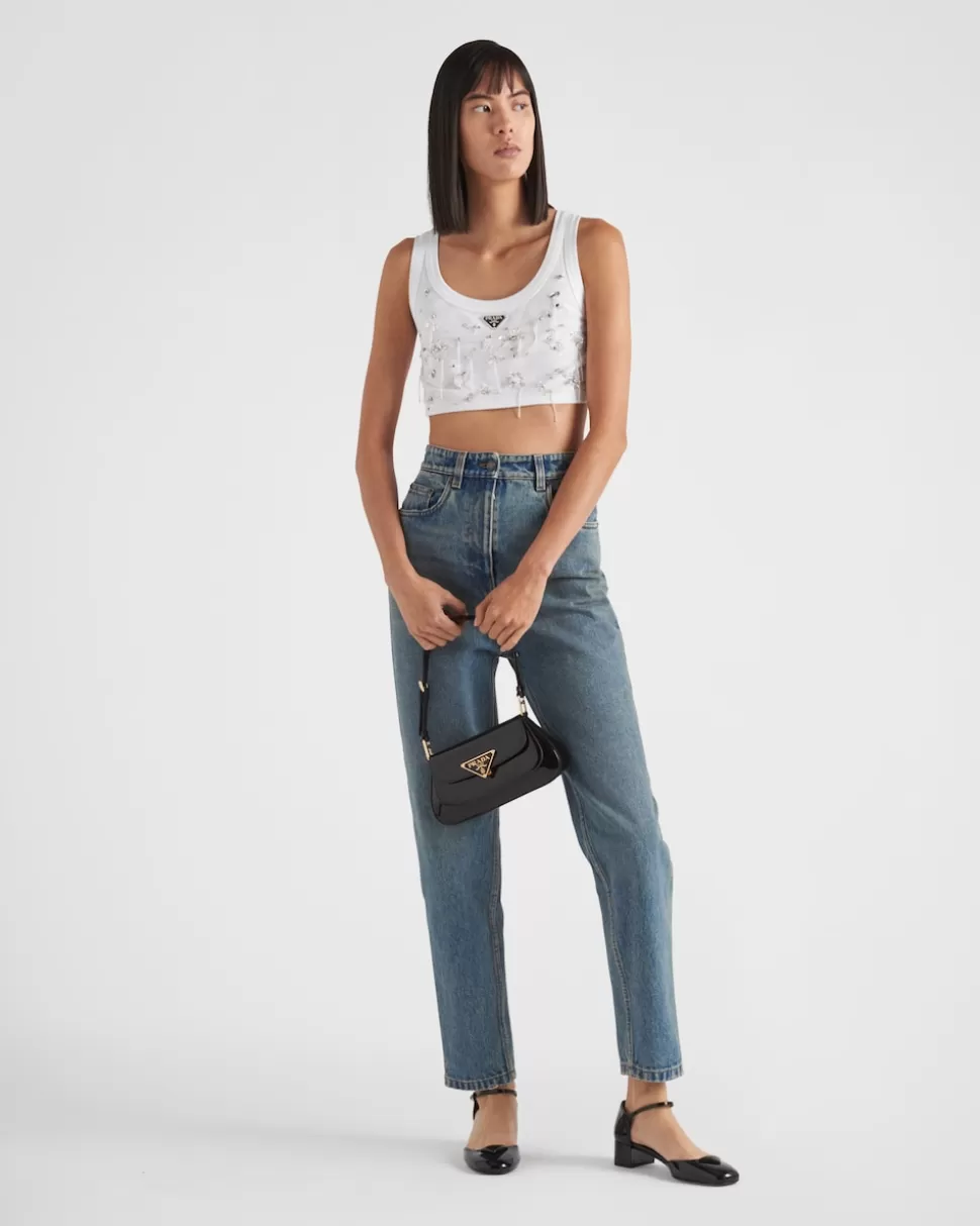 Prada Top Bordado De Punto Acanalado^Mujer CAMISETAS Y SUDADERAS