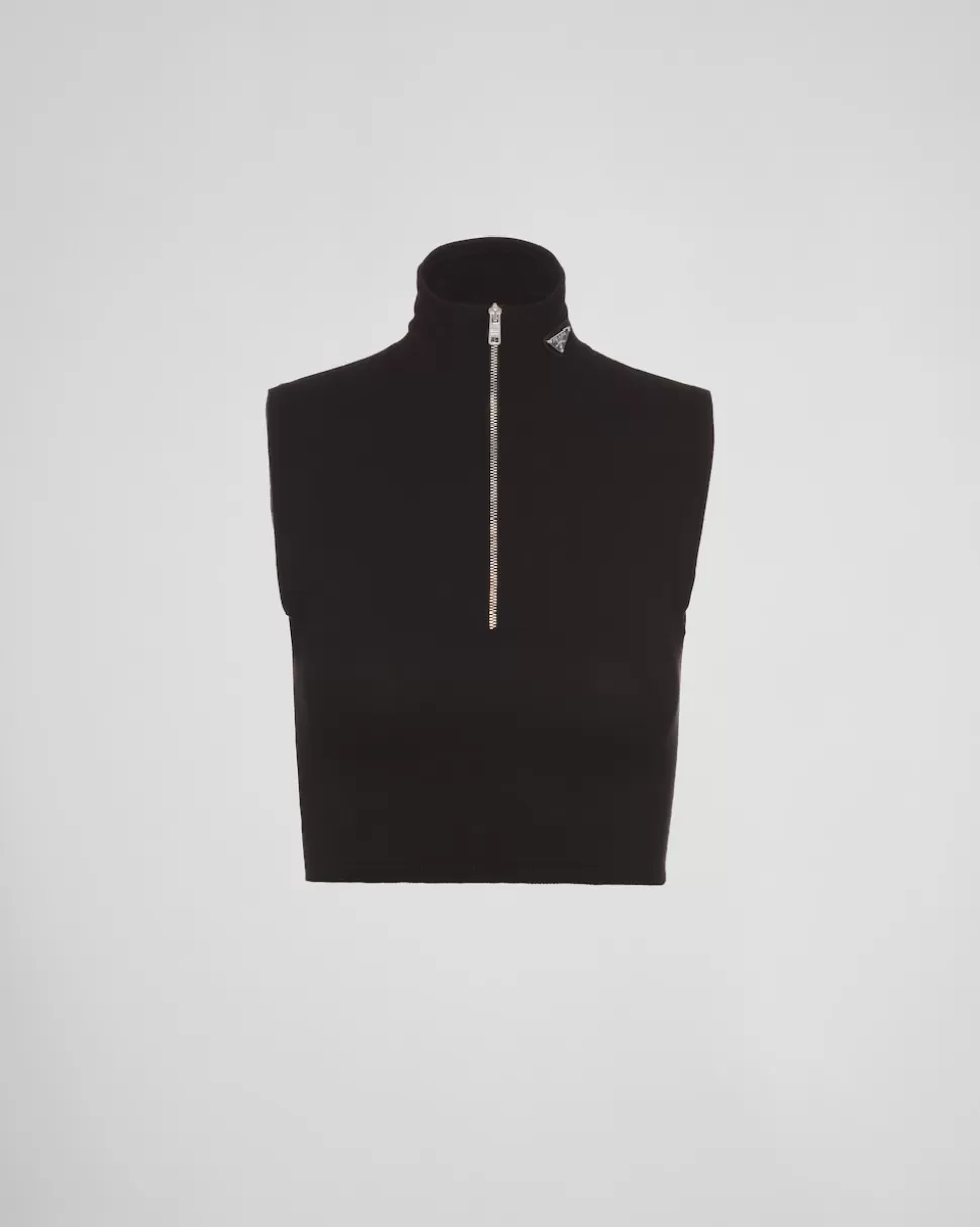Prada Top Corto De Cuello Alto En Lana Y Viscosa^Mujer CAMISAS Y TOPS | TEJIDOS DE PUNTO