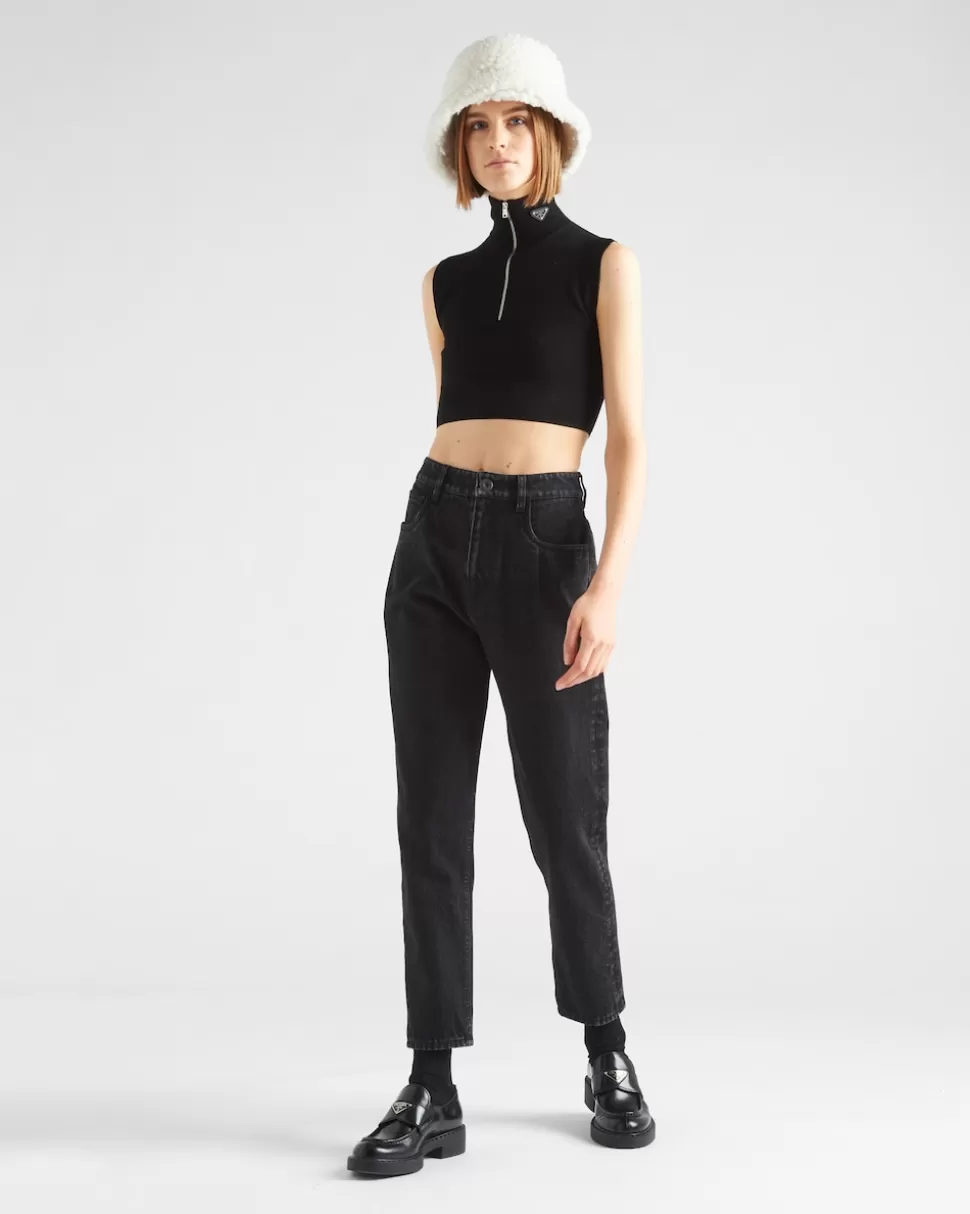 Prada Top Corto De Cuello Alto En Lana Y Viscosa^Mujer CAMISAS Y TOPS | TEJIDOS DE PUNTO