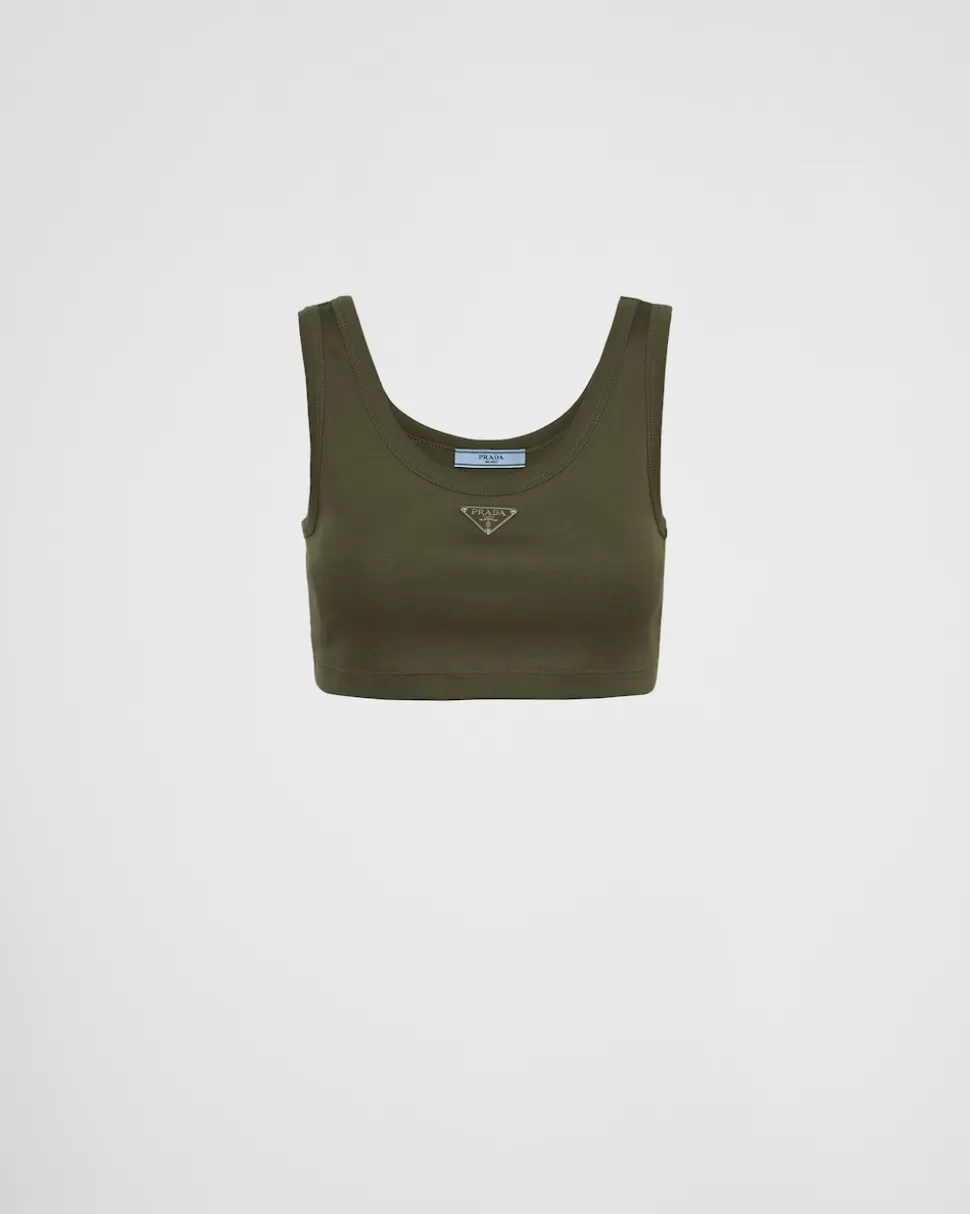 Prada Top Corto De Punto Acanalado^Mujer CAMISETAS Y SUDADERAS