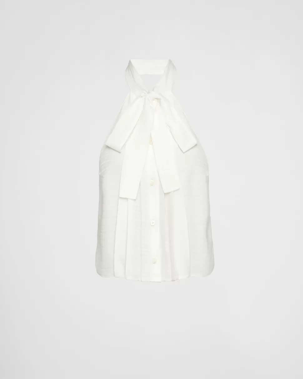 Prada Top De Crepé De China Y Jacquard^Mujer CAMISAS Y TOPS