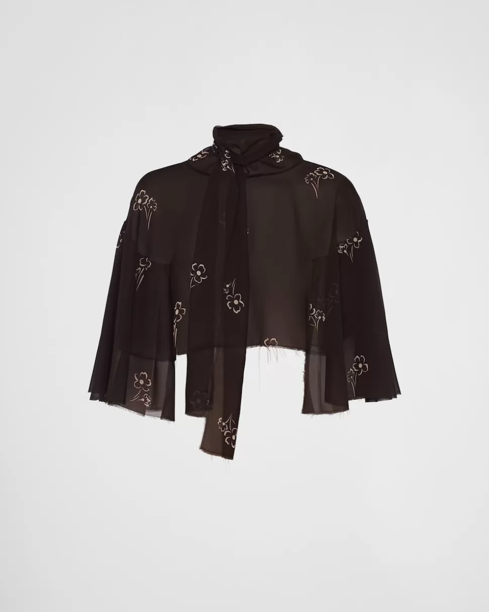Prada Top De Georgette Estampado^Mujer CAMISAS Y TOPS