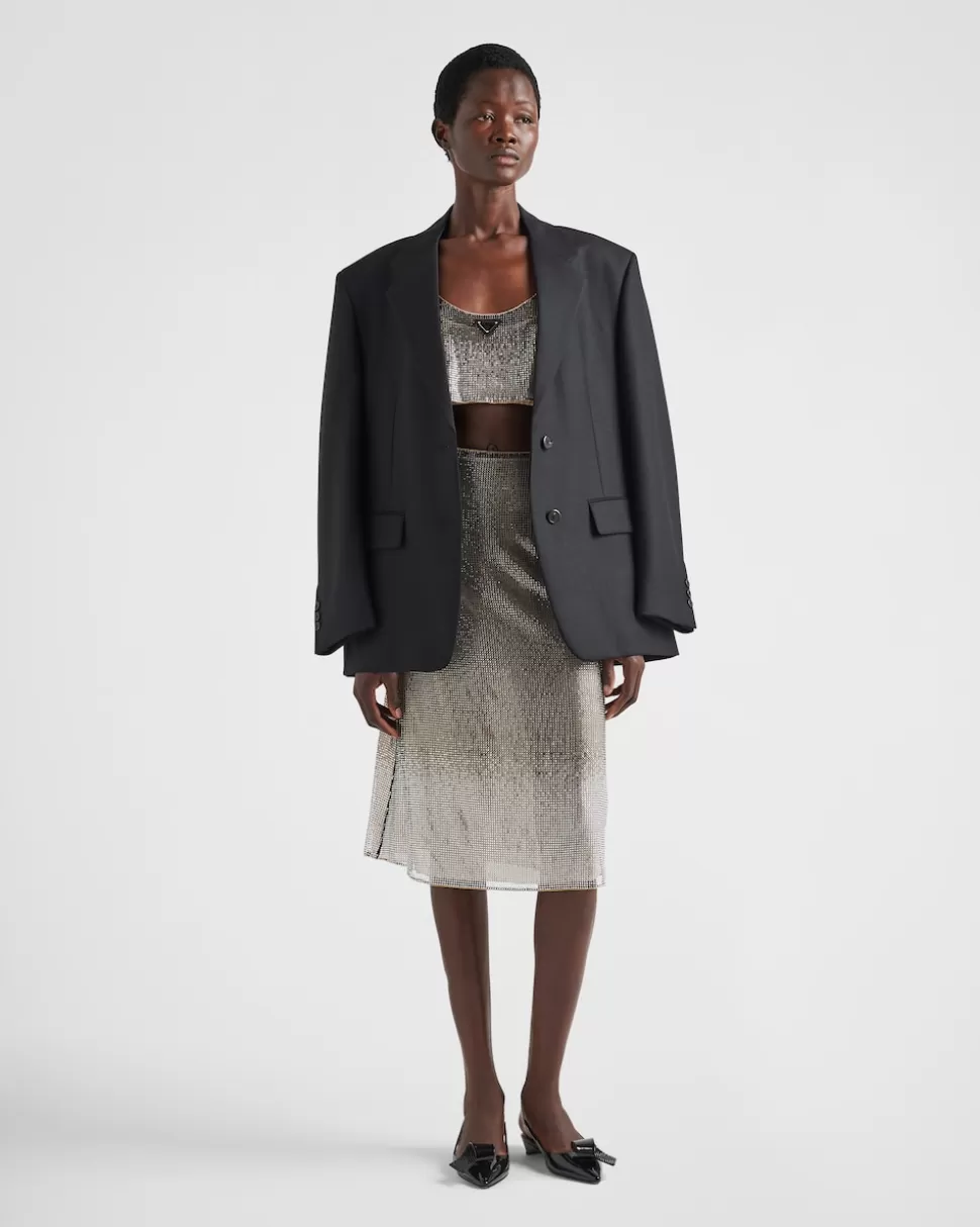 Prada Top De Malla Bordado Con Pedrería^Mujer CAMISAS Y TOPS