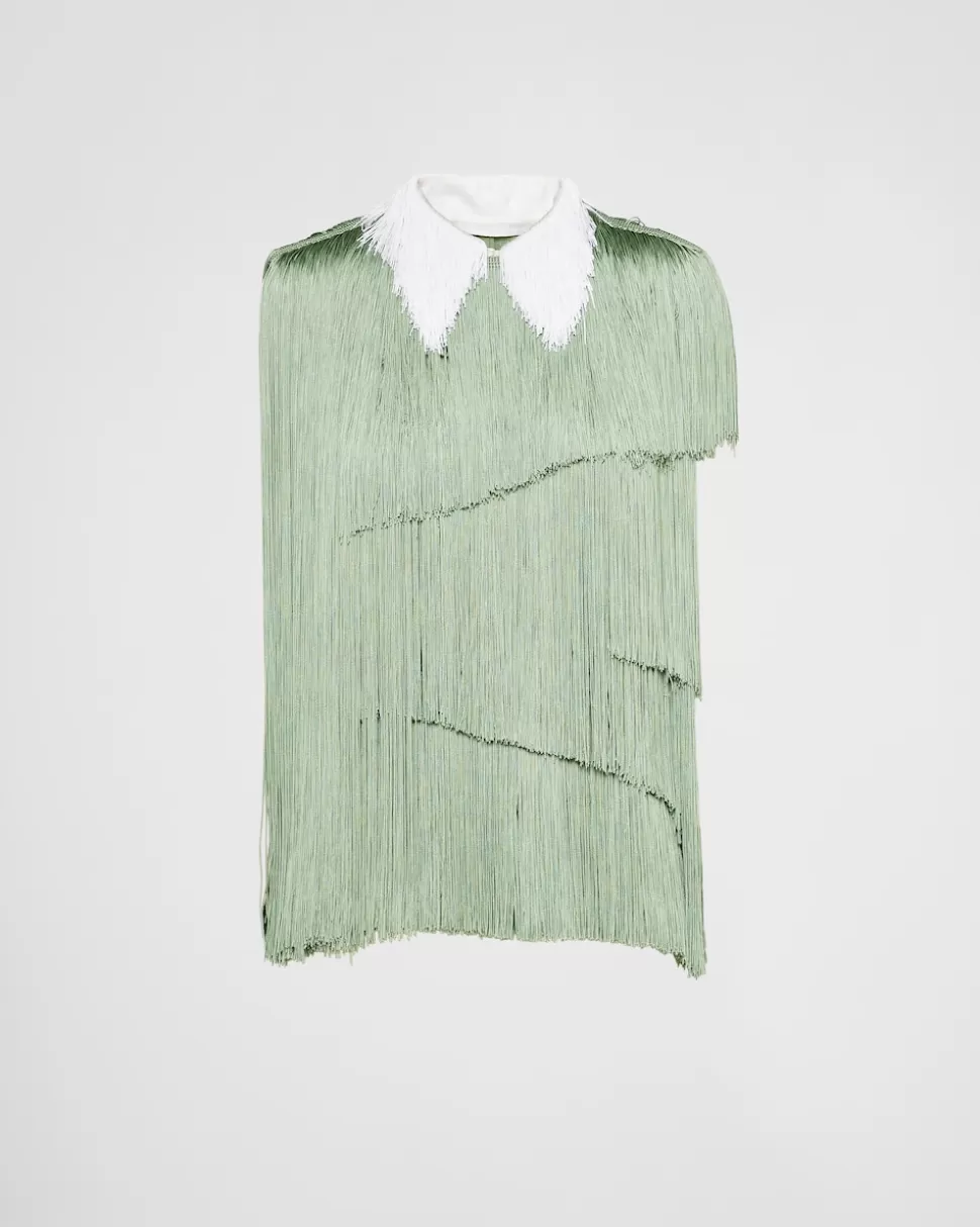Prada Top De Organza Con Flecos^Mujer CAMISAS Y TOPS