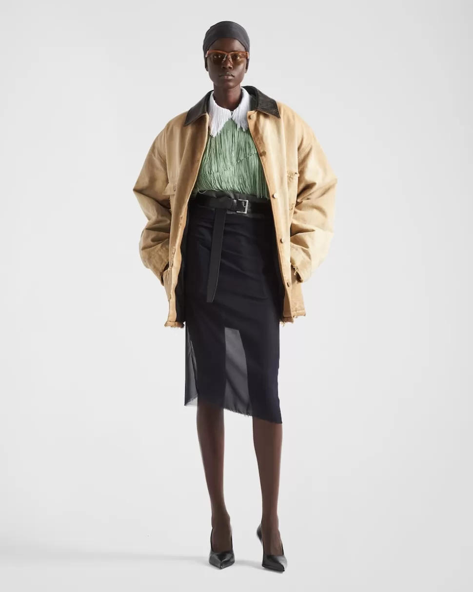 Prada Top De Organza Con Flecos^Mujer CAMISAS Y TOPS
