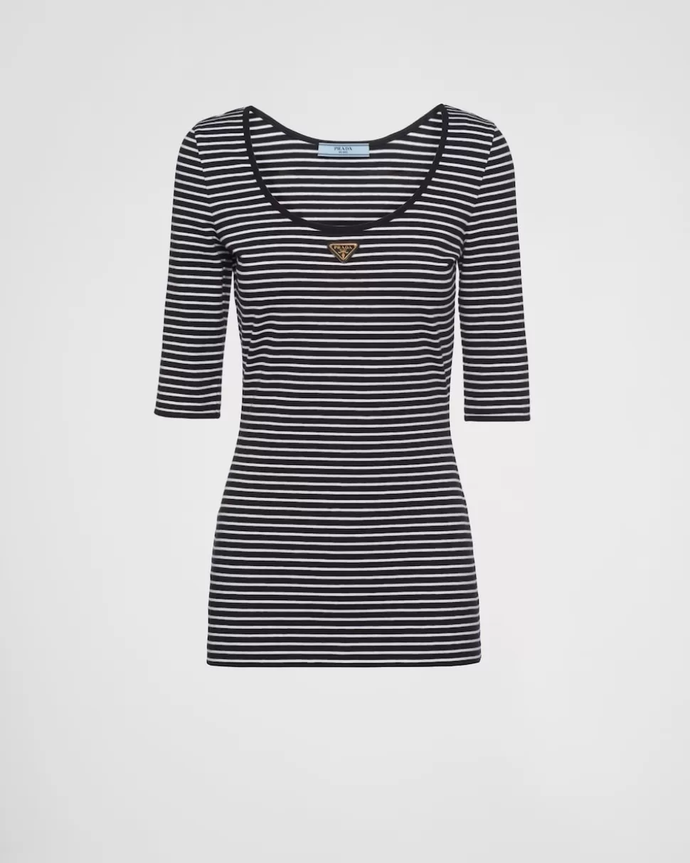 Prada Top De Punto A Rayas^Mujer CAMISETAS Y SUDADERAS