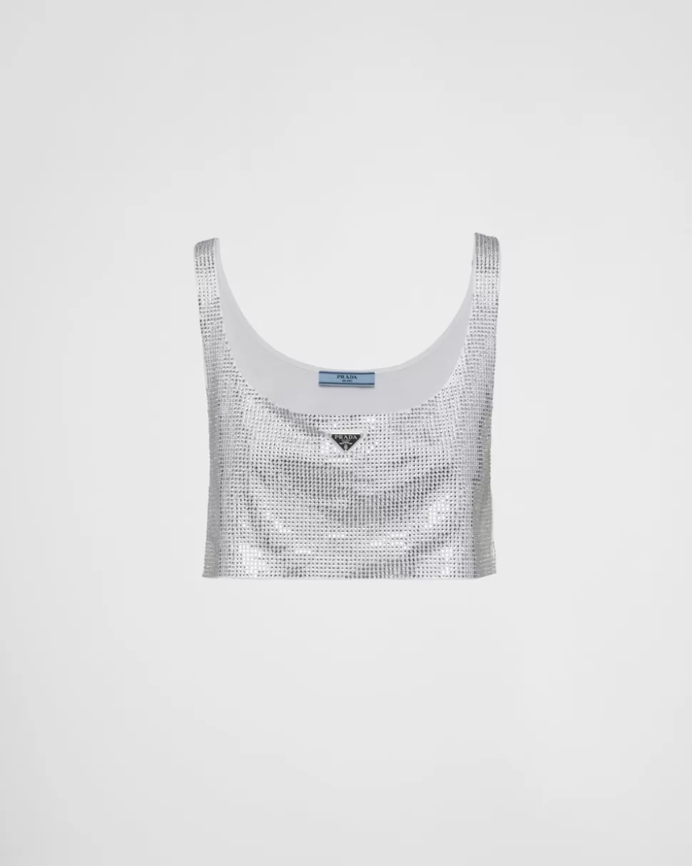 Prada Top De Punto Bordado^Mujer CAMISETAS Y SUDADERAS