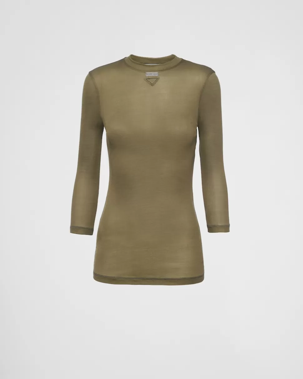 Prada Top De Punto De Seda^Mujer CAMISETAS Y SUDADERAS