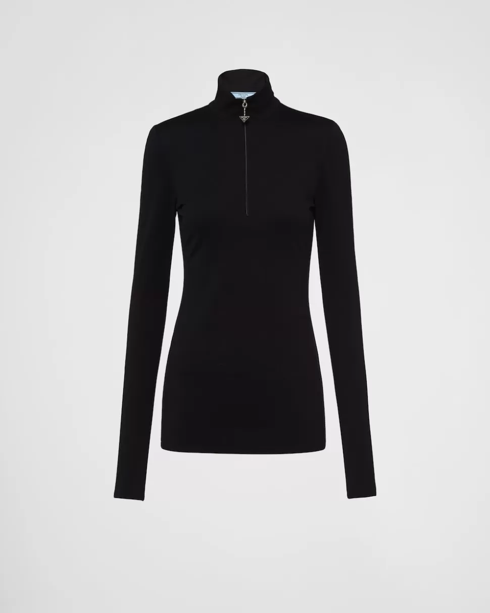 Prada Top De Punto Elástico^Mujer CAMISETAS Y SUDADERAS