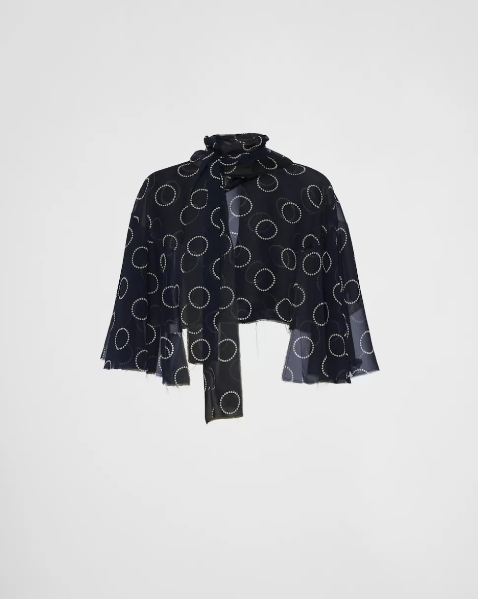 Prada Top De Seda Estampada^Mujer CAMISAS Y TOPS