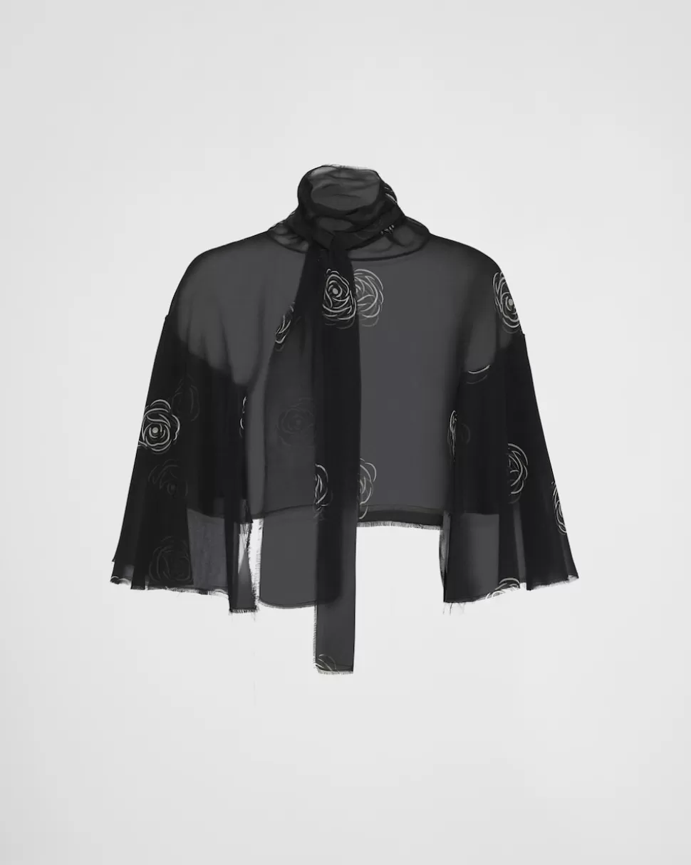 Prada Top De Seda Estampada^Mujer CAMISAS Y TOPS