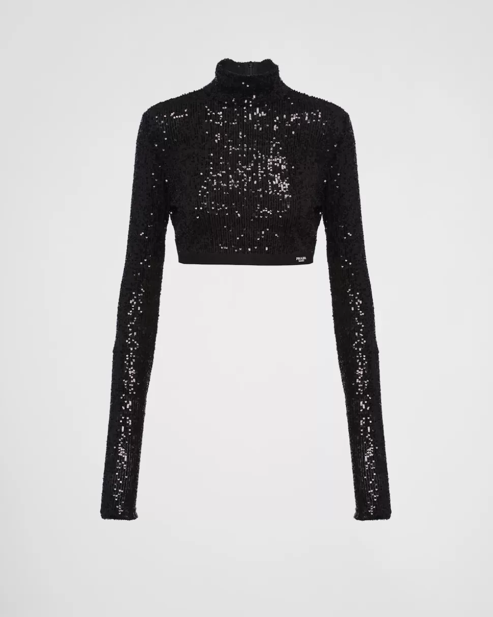 Prada Top Elástico De Lentejuelas^Mujer CAMISETAS Y SUDADERAS