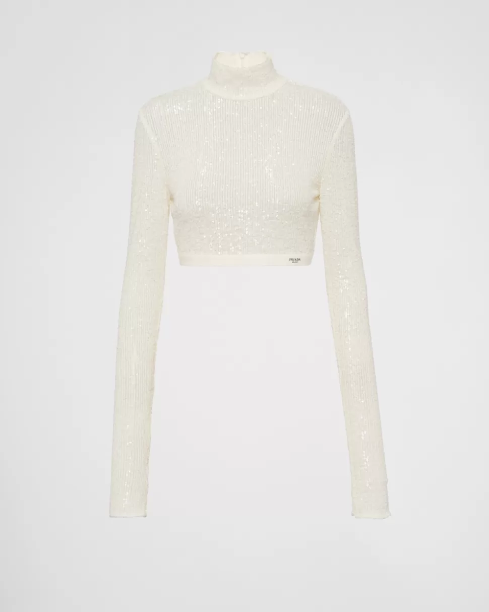 Prada Top Elástico De Lentejuelas^Mujer CAMISETAS Y SUDADERAS