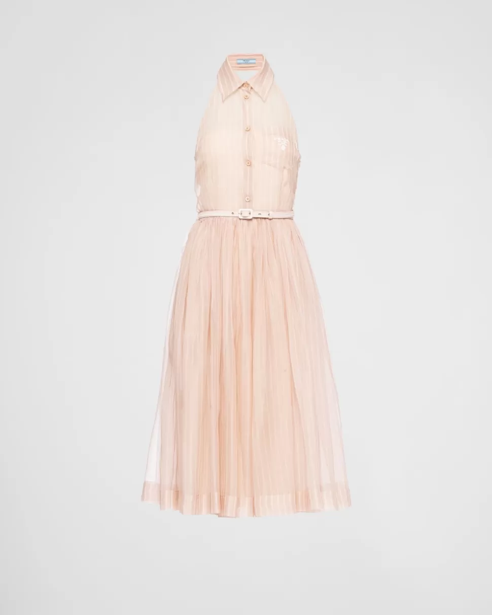 Prada Vestido Bordado De Organza A Rayas^Mujer VESTIDOS