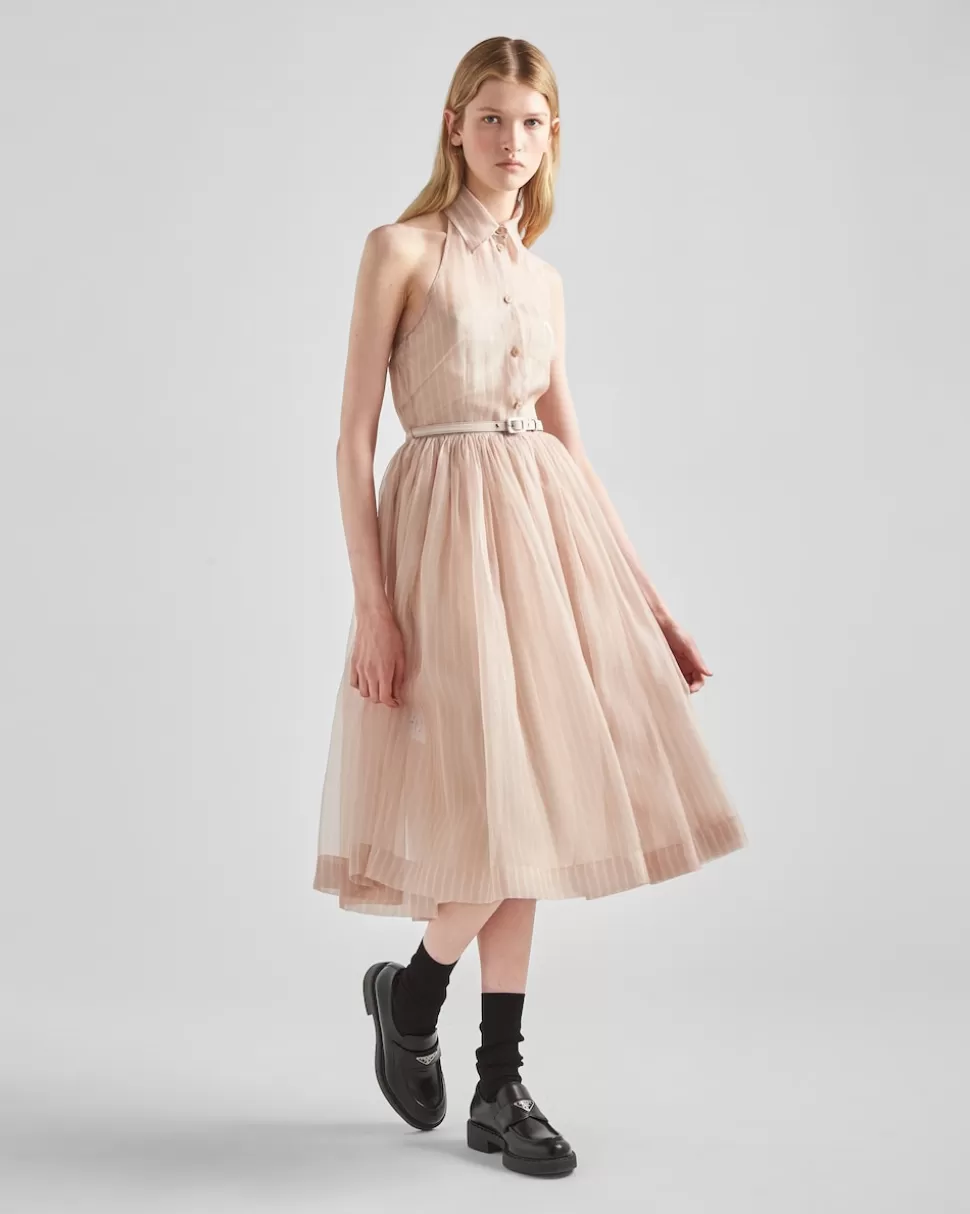 Prada Vestido Bordado De Organza A Rayas^Mujer VESTIDOS