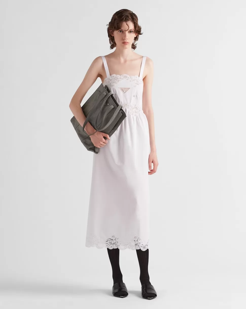 Prada Vestido De Encaje Y Popelín Bordado^Mujer VESTIDOS