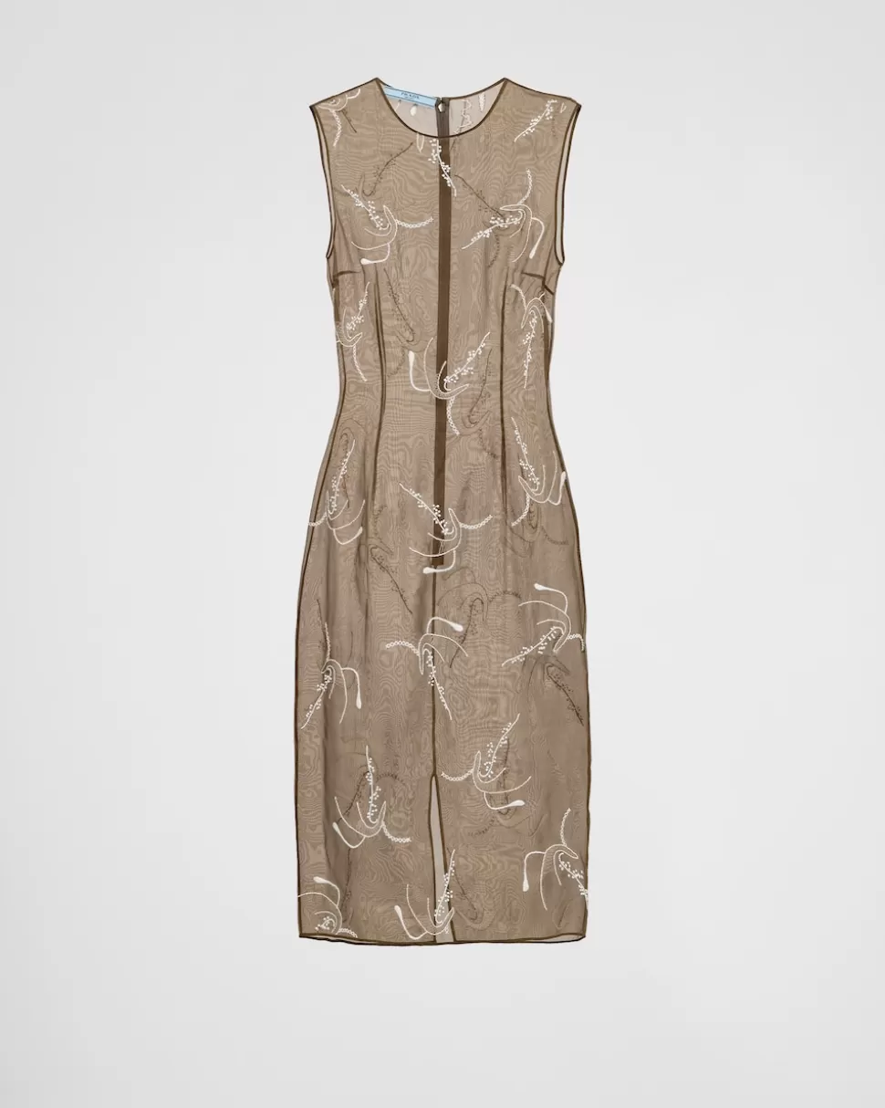 Prada Vestido De Organza Bordado^Mujer VESTIDOS