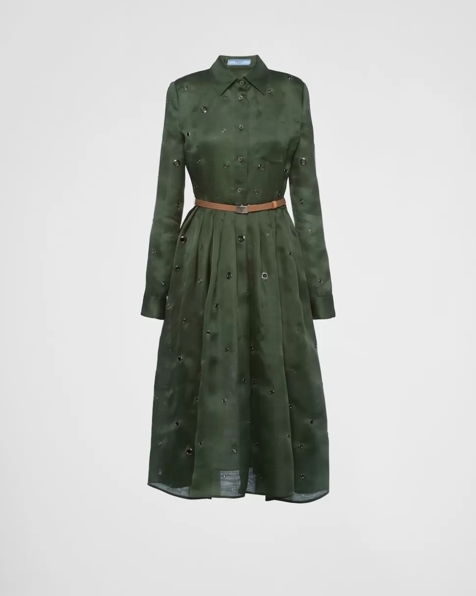 Prada Vestido De Organza Con Adorno De Ojales^Mujer VESTIDOS