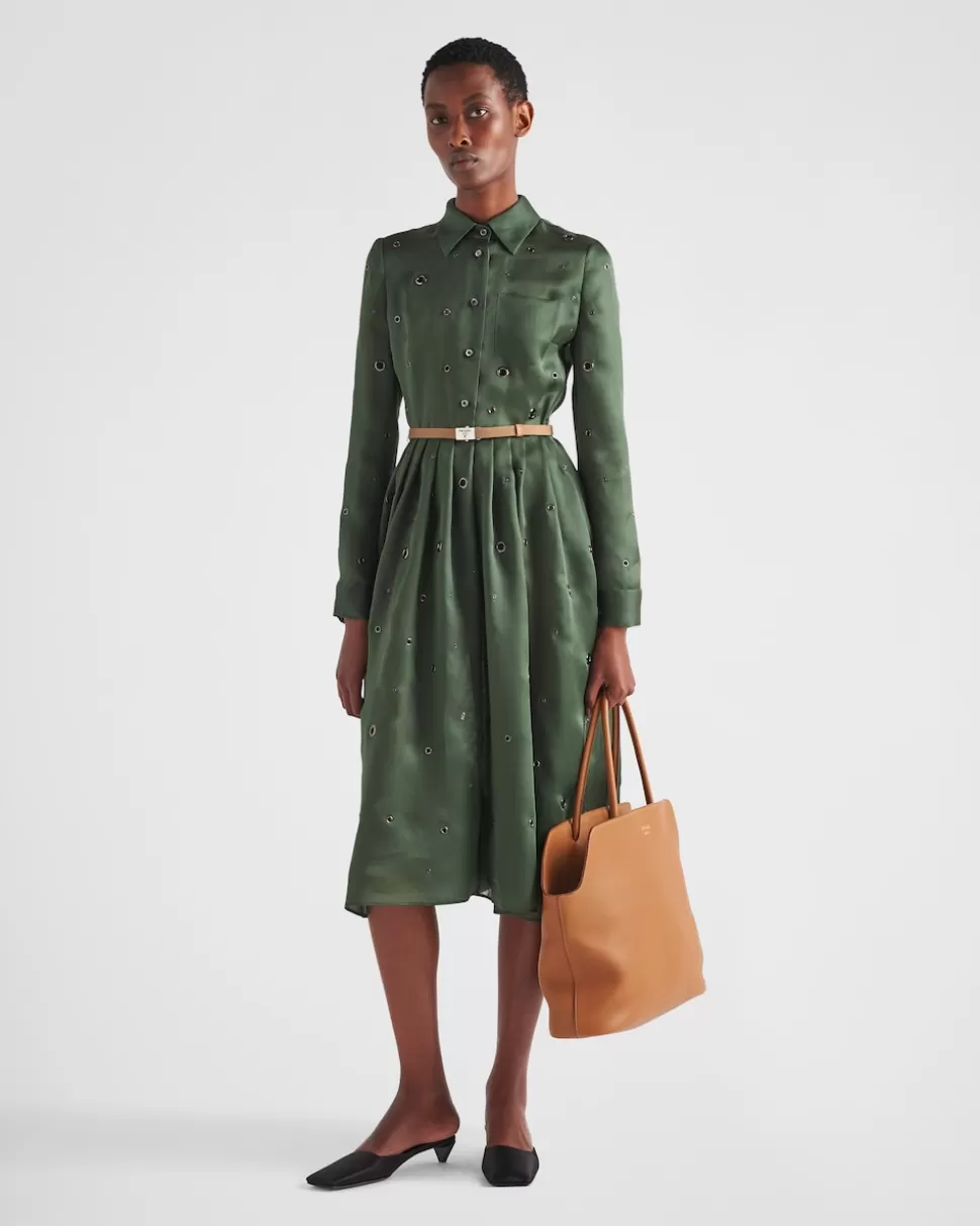 Prada Vestido De Organza Con Adorno De Ojales^Mujer VESTIDOS