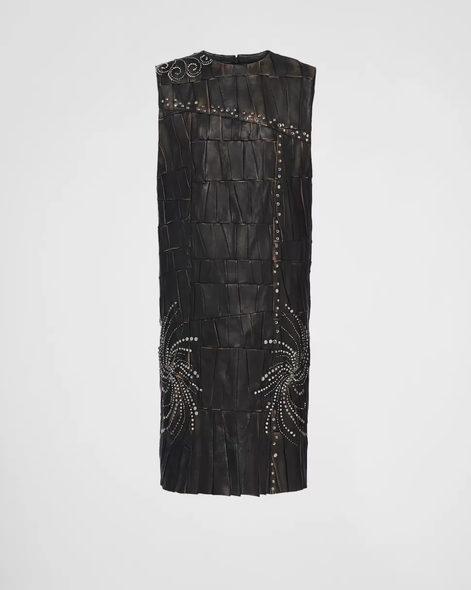 Prada Vestido De Patchwork De Napa^Mujer ROPA DE PIEL