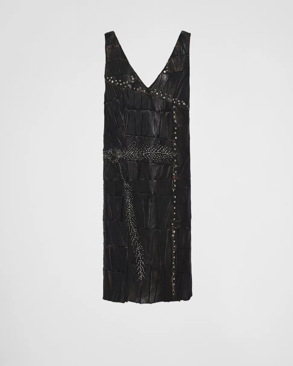 Prada Vestido De Patchwork De Napa^Mujer ROPA DE PIEL