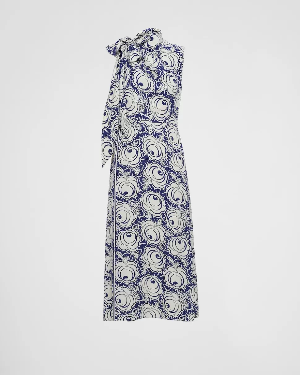 Prada Vestido De Pongé Estampado^Mujer VESTIDOS
