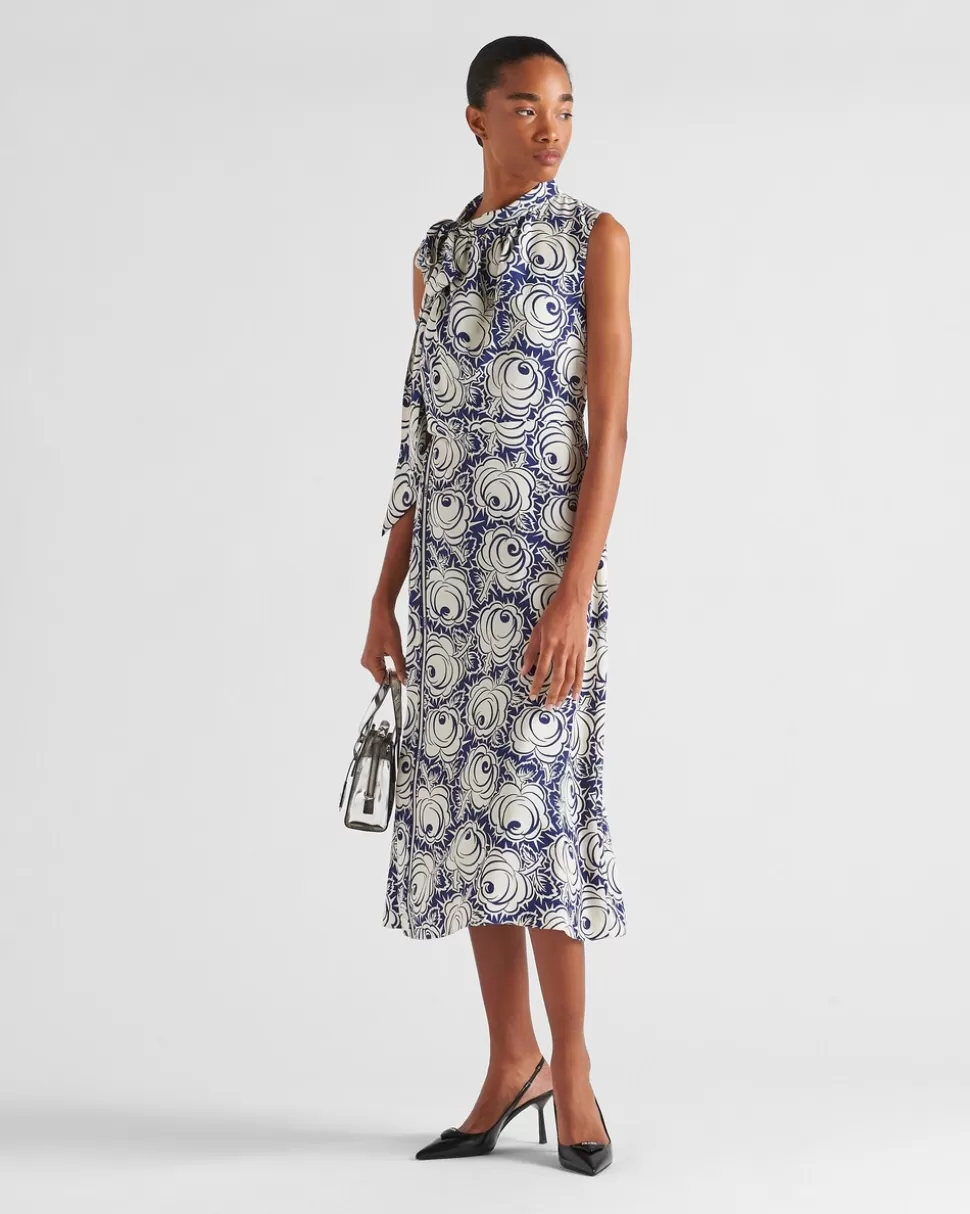 Prada Vestido De Pongé Estampado^Mujer VESTIDOS
