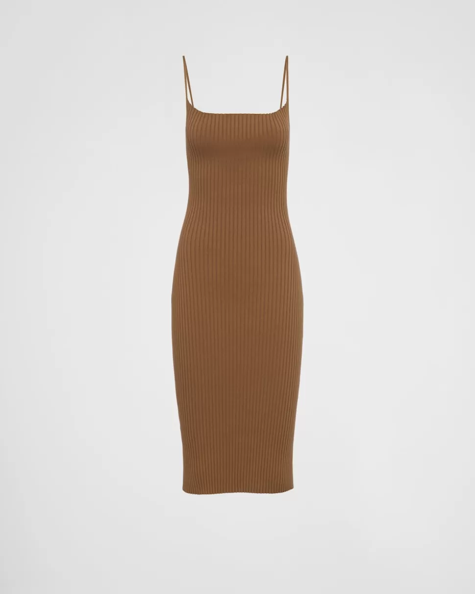Prada Vestido De Punto Acanalado De Algodón^Mujer TEJIDOS DE PUNTO