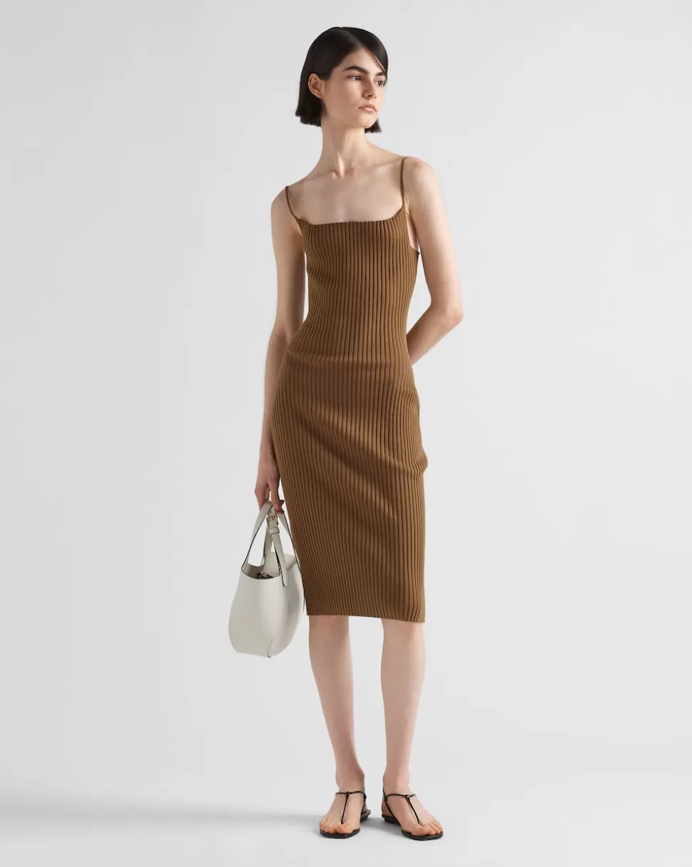 Prada Vestido De Punto Acanalado De Algodón^Mujer TEJIDOS DE PUNTO