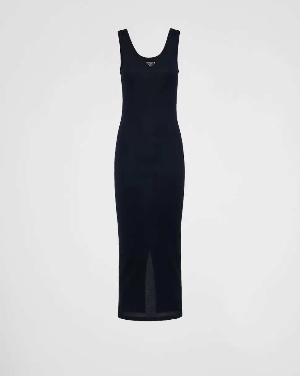 Prada Vestido De Punto Acanalado De Algodón^Mujer VESTIDOS