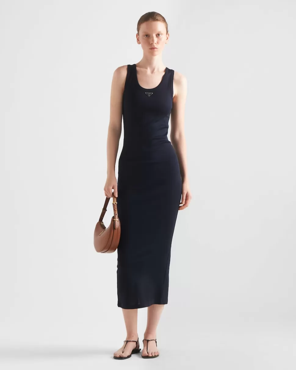 Prada Vestido De Punto Acanalado De Algodón^Mujer VESTIDOS