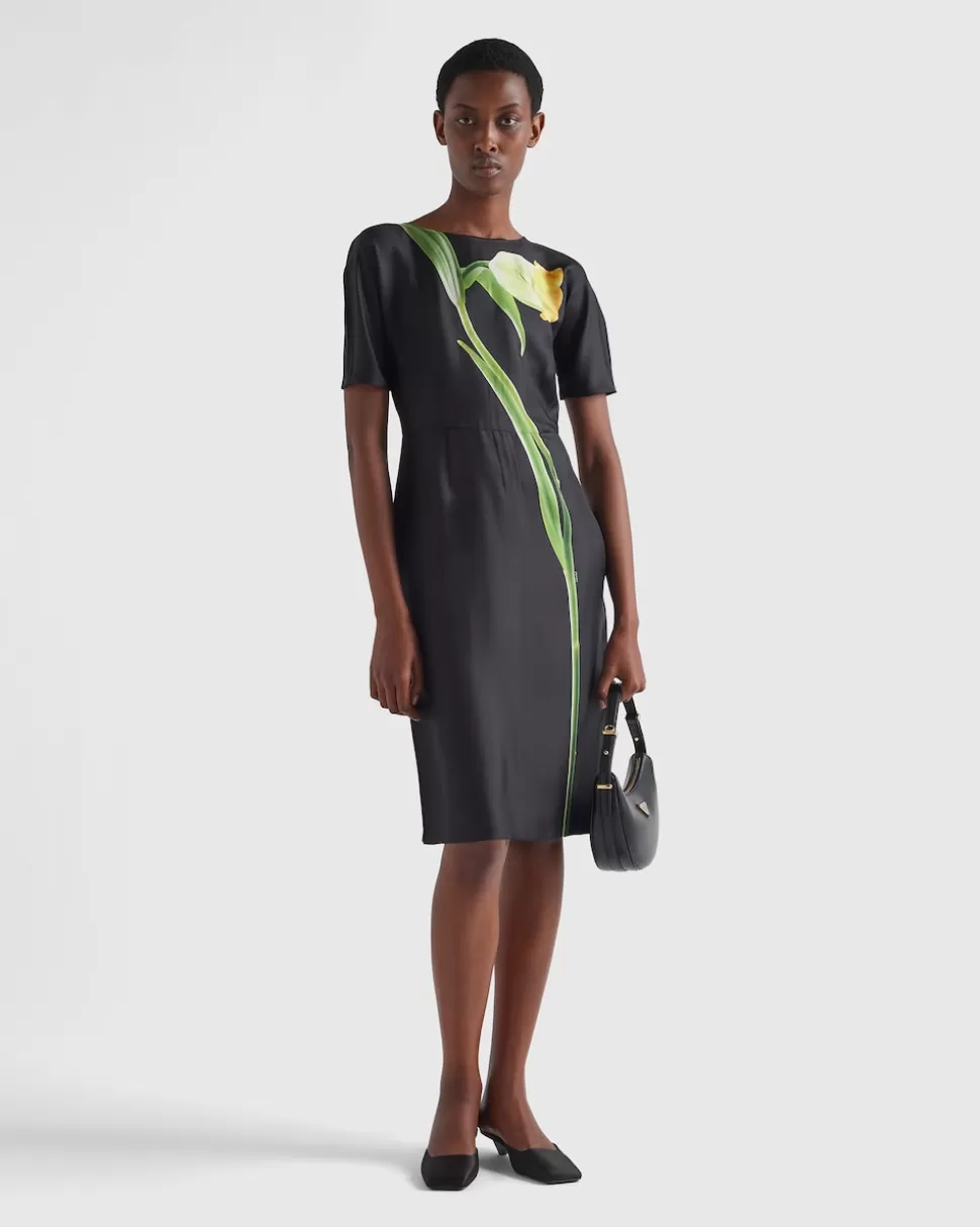 Prada Vestido De Sarga Estampado^Mujer VESTIDOS