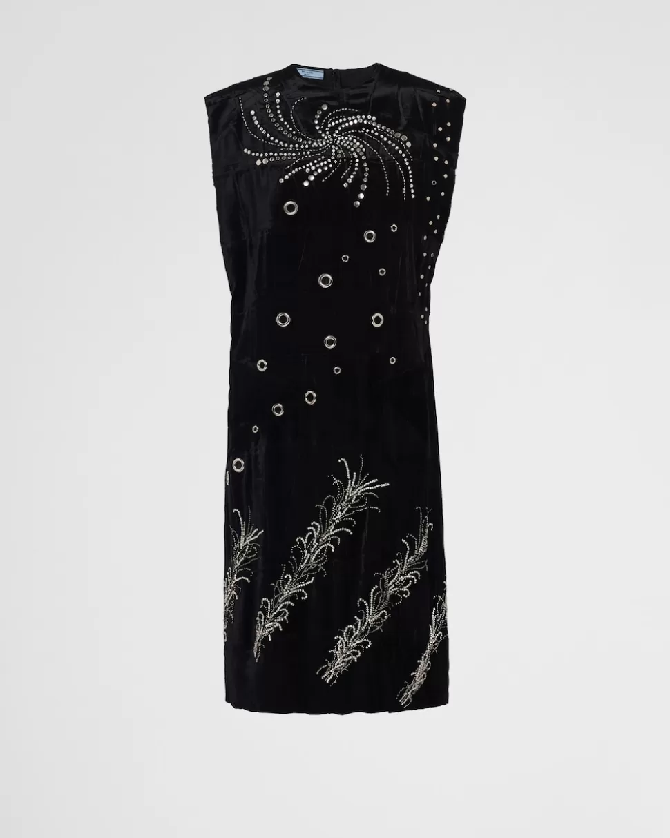 Prada Vestido De Terciopelo Bordado^Mujer VESTIDOS