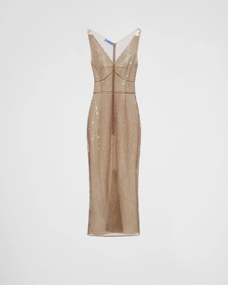 Prada Vestido De Tul Bordado^Mujer VESTIDOS