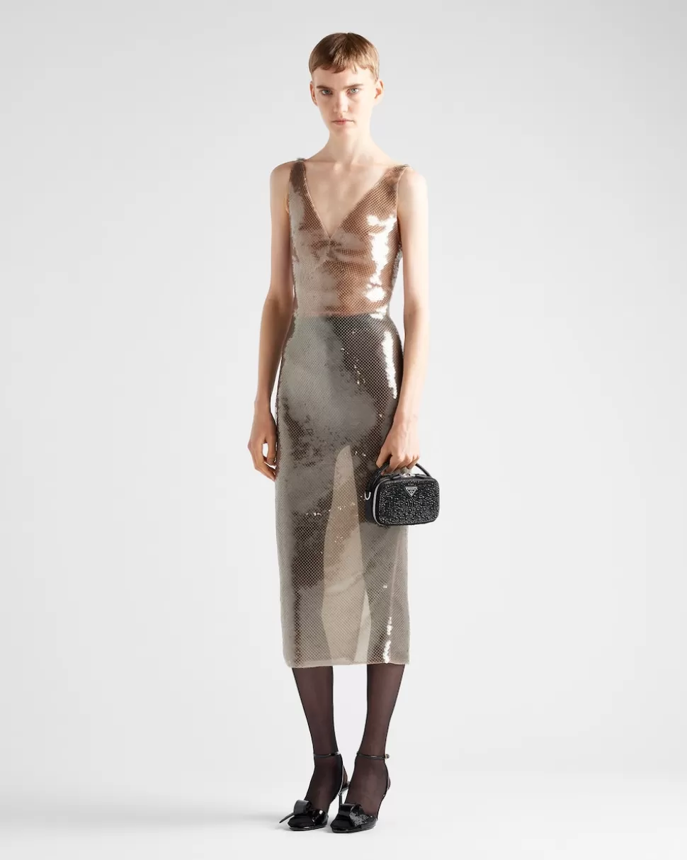 Prada Vestido De Tul Bordado^Mujer VESTIDOS