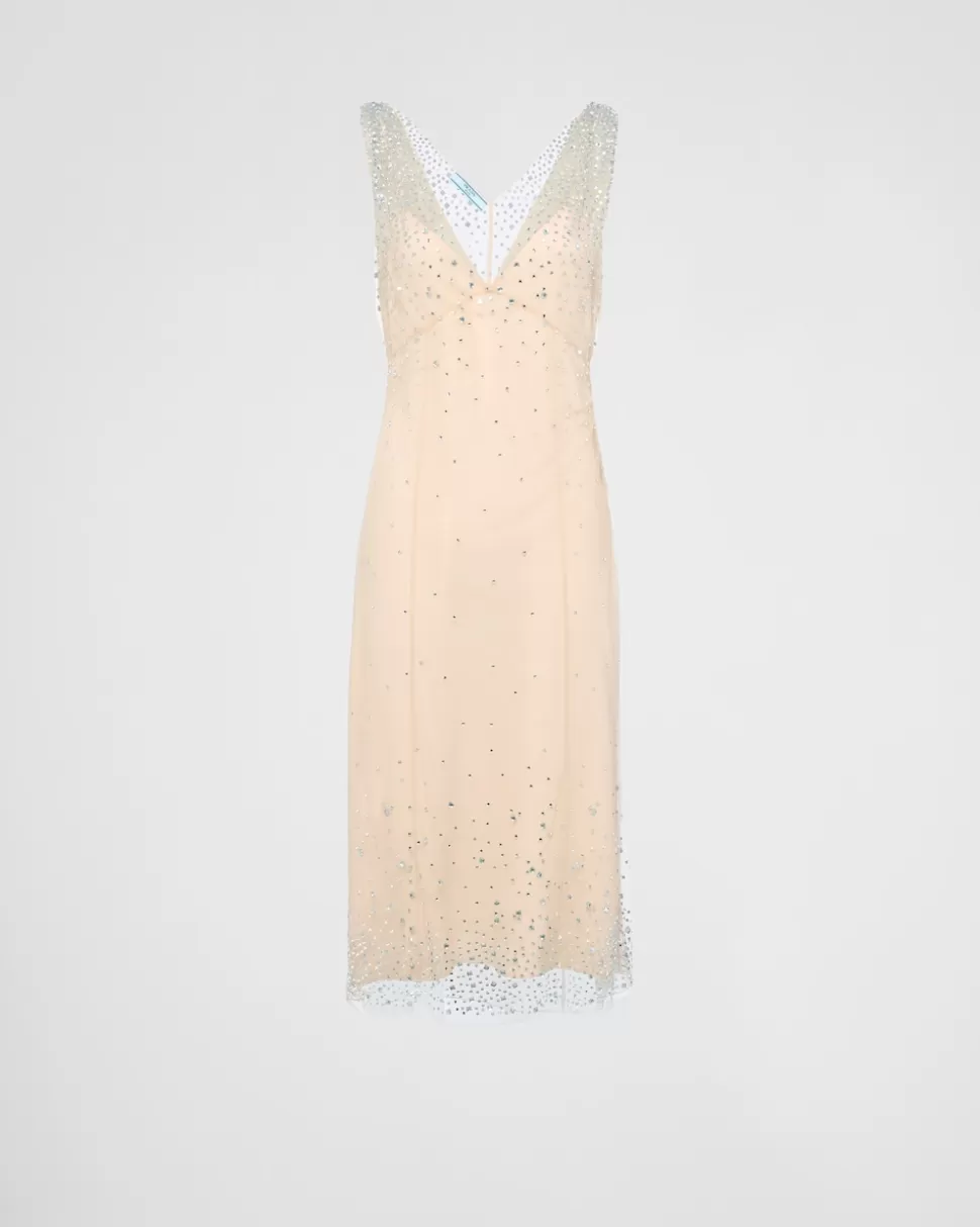 Prada Vestido De Tul Bordado^Mujer VESTIDOS
