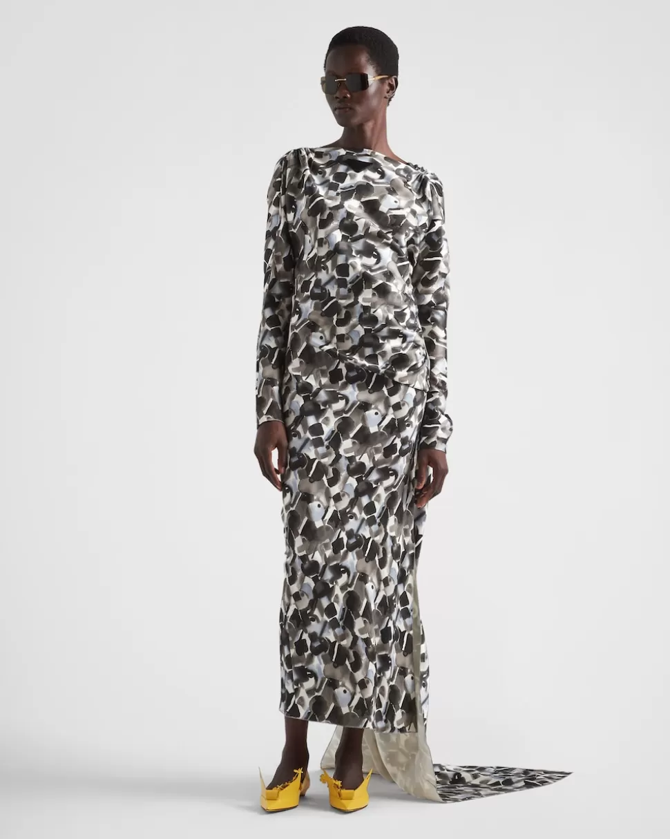 Prada Vestido Largo De Satén Estampado^Mujer VESTIDOS