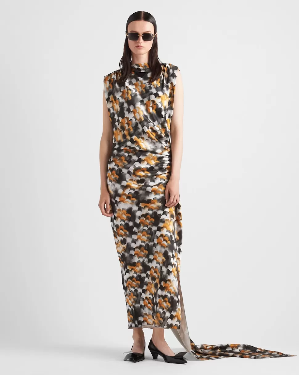 Prada Vestido Largo De Satén Estampado^Mujer VESTIDOS