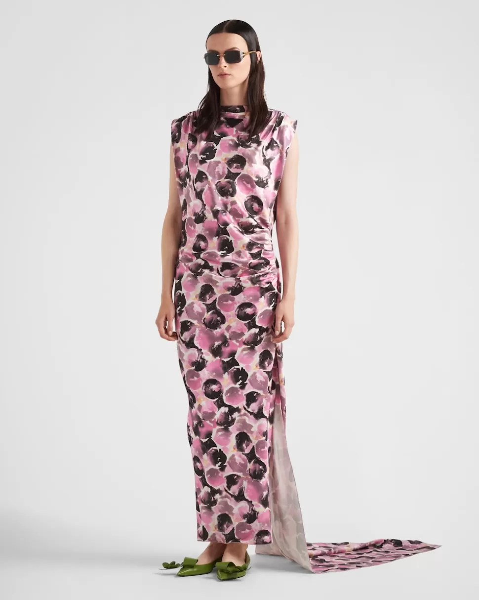 Prada Vestido Largo De Satén Estampado^Mujer VESTIDOS