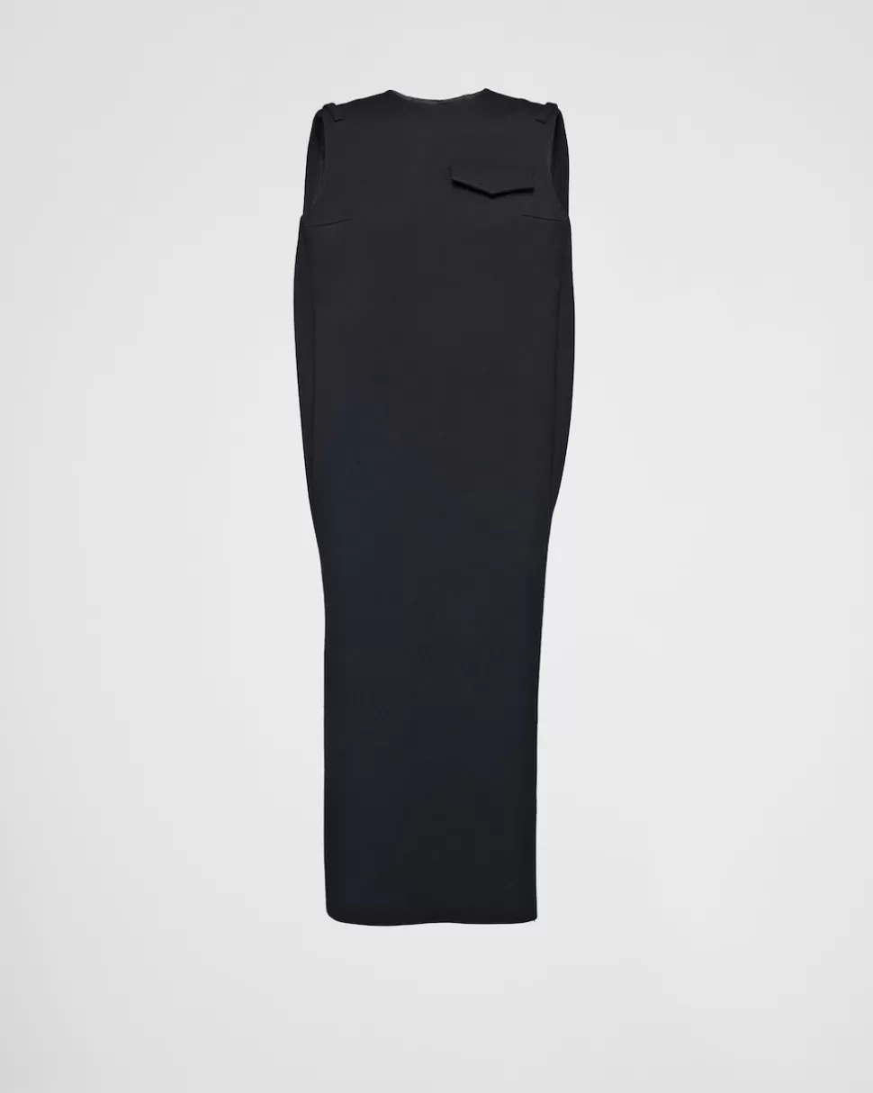 Prada Vestido Midi En Gabardina De Natté^Mujer VESTIDOS