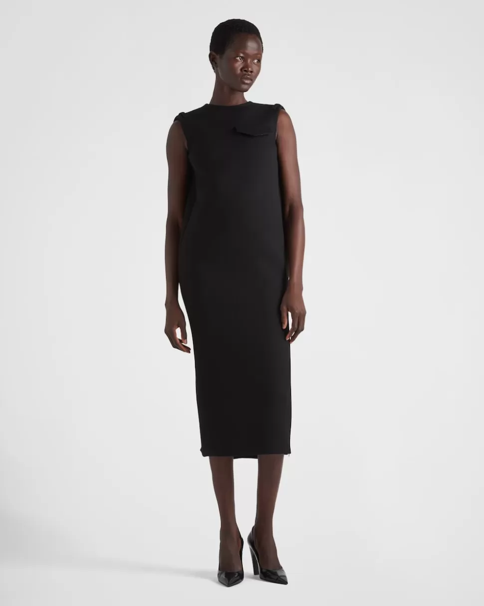Prada Vestido Midi En Gabardina De Natté^Mujer VESTIDOS