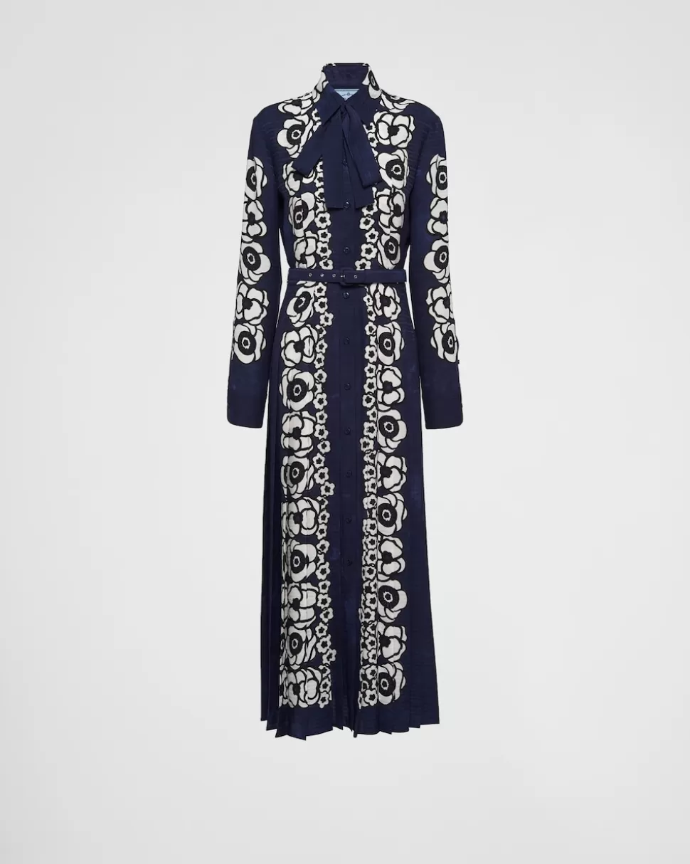Prada Vestido Plisado De Crepé De China Estampado^Mujer VESTIDOS
