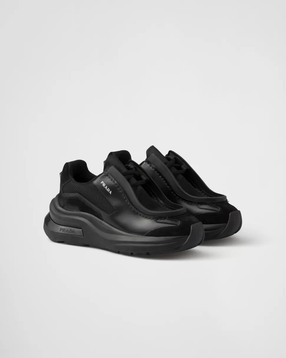 Prada Zapatillas De Piel Cepillada, Tejido Técnico Y Ante^Mujer ZAPATILLAS DEPORTIVAS