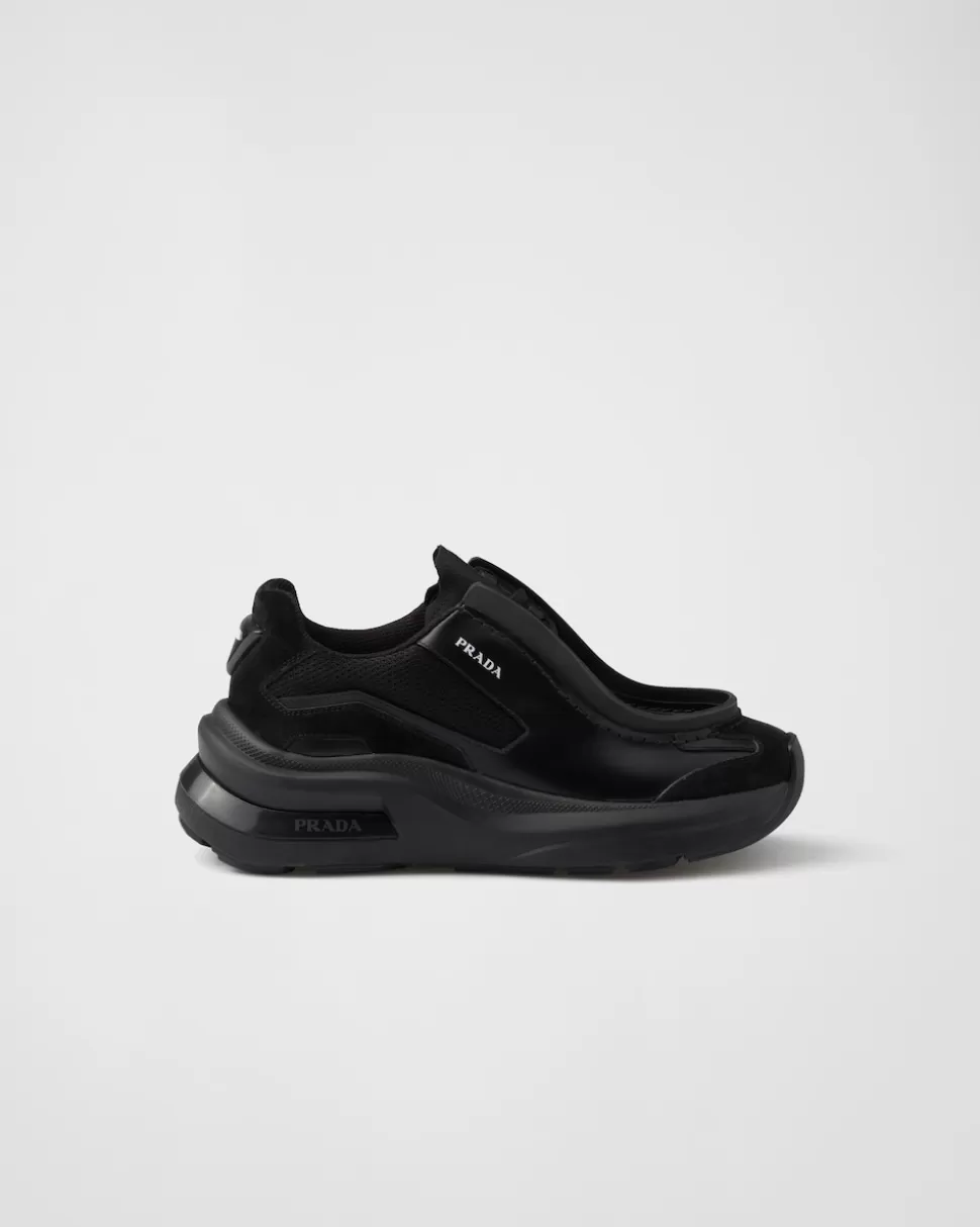Prada Zapatillas De Piel Cepillada, Tejido Técnico Y Ante^Mujer ZAPATILLAS DEPORTIVAS