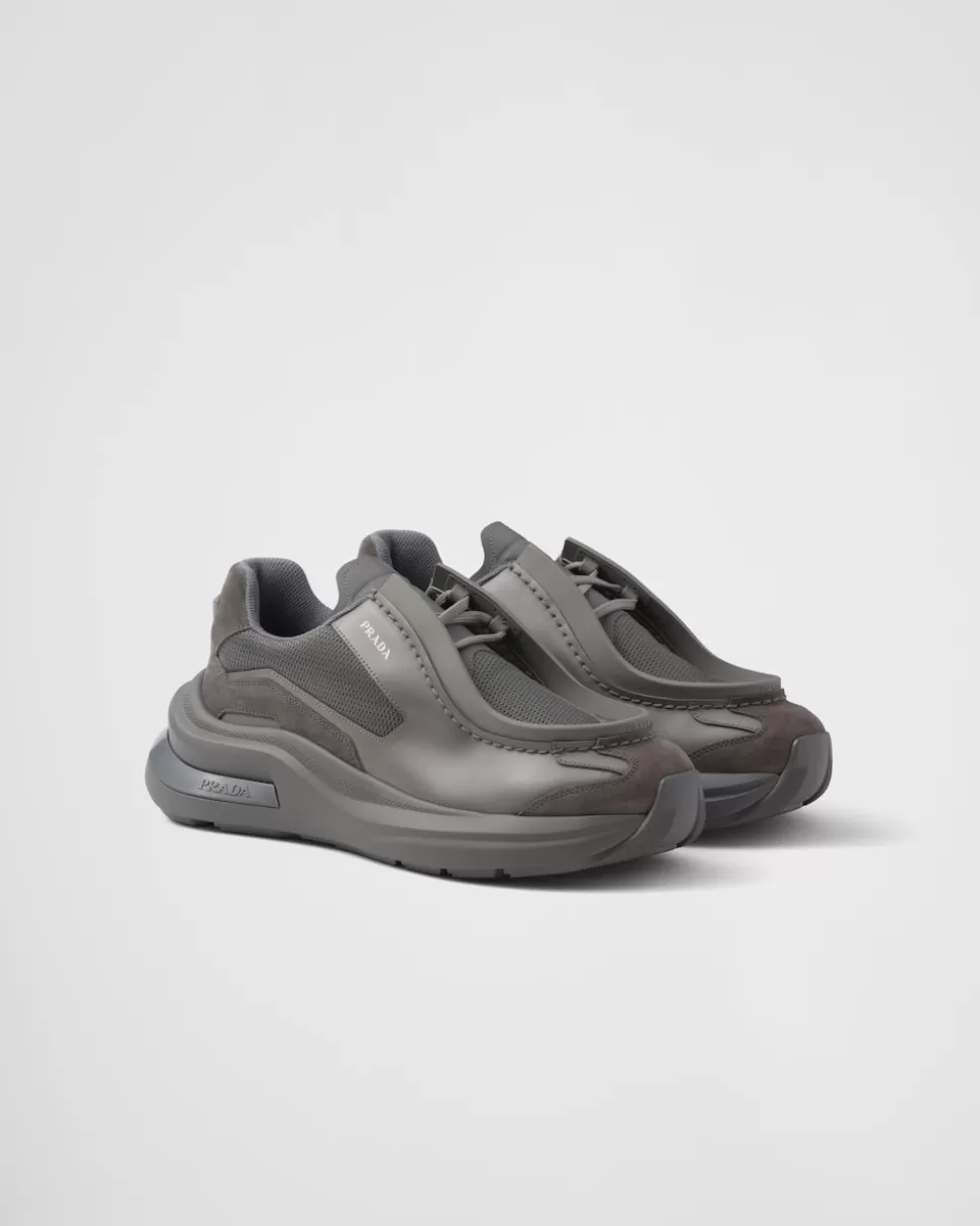 Prada Zapatillas Deportivas Systeme De Piel Cepillada Con Tejido Técnico Y Elementos De Ante^Hombre ZAPATOS CON CORDONES